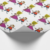 Happy Funny Kinder Couple Drawing Doodle Cartoon Cadeaupapier (Hoek)