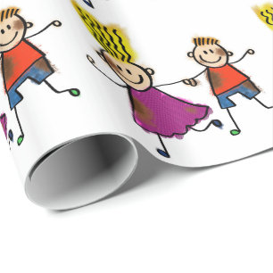 Happy Funny Kinder Couple Drawing Doodle Cartoon Cadeaupapier