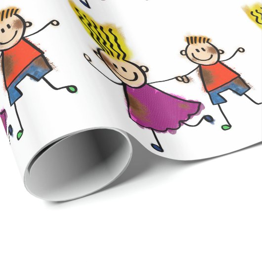 Happy Funny Kinder Couple Drawing Doodle Cartoon Cadeaupapier (Rol Hoek)