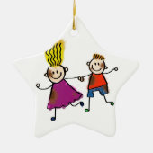Happy Funny Kinder Couple Drawing Doodle Cartoon Keramisch Ornament (Voorkant)