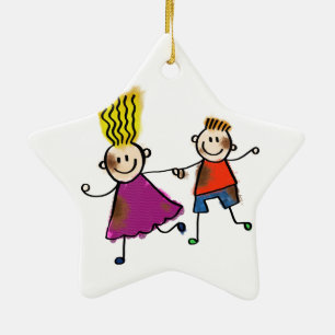 Happy Funny Kinder Couple Drawing Doodle Cartoon Keramisch Ornament