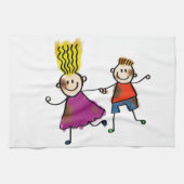 Happy Funny Kinder Couple Drawing Doodle Cartoon Theedoek (Horizontaal)