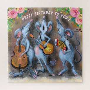 Happy Funny Mouse Band Puzzle Jouw tekst / Naam Legpuzzel