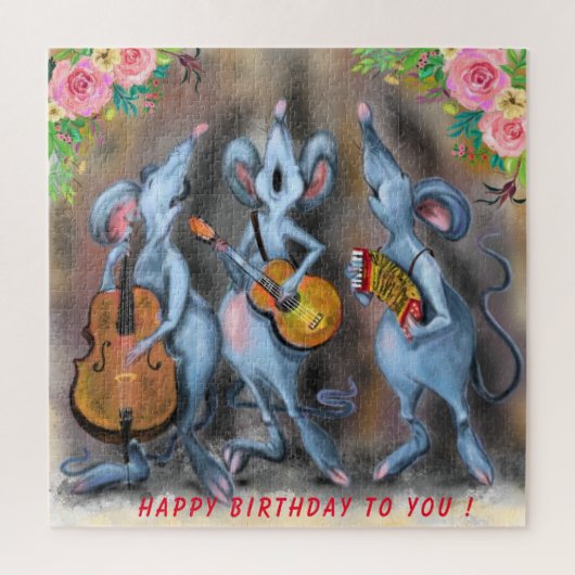 Happy Funny Mouse Band Puzzle Jouw tekst / Naam Legpuzzel (Verticaal)