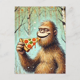 Happy Funny Sasquatch en de pizza Briefkaart