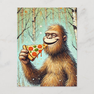Happy Funny Sasquatch en de pizza Briefkaart