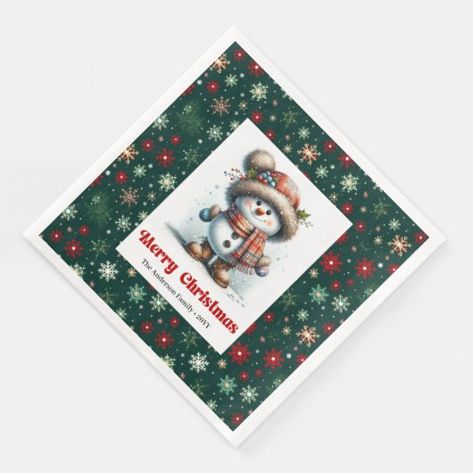 Happy funny snowman with snowflakes kids napkins servet (Hoek)