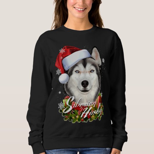 Happy Furry White Siberian Husky Dog Kerstmis San Trui (Voorkant)