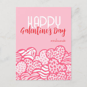 Happy Galentine Blush Pink Animal Print Hartnaam Feestdagenkaart