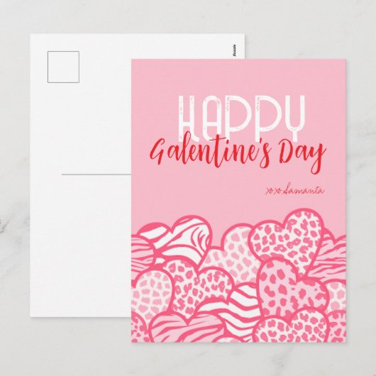 Happy Galentine Blush Pink Animal Print Hartnaam Feestdagenkaart (Voorkant / Achterkant)