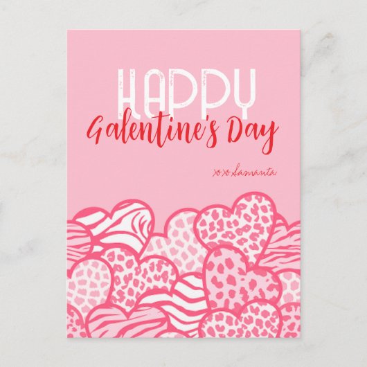 Happy Galentine Blush Pink Animal Print Hartnaam Feestdagenkaart (Voorkant)
