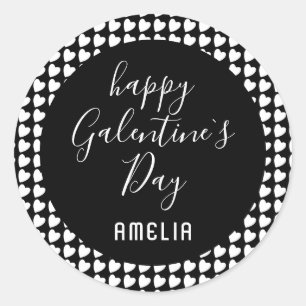 Happy Galentine Day Black and White Heart Ronde Sticker