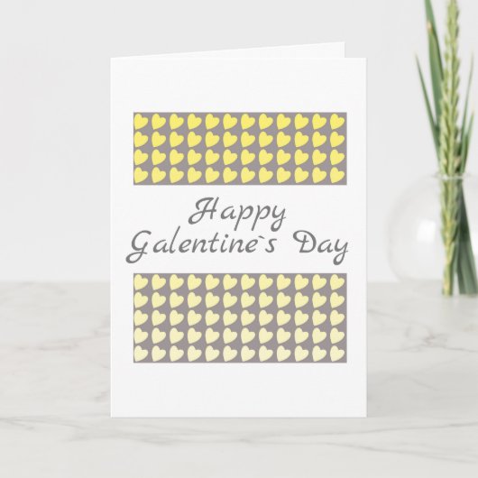 Happy Galentine Day Yellow Grey Heart Pattern Feestdagen Kaart (Voorkant)