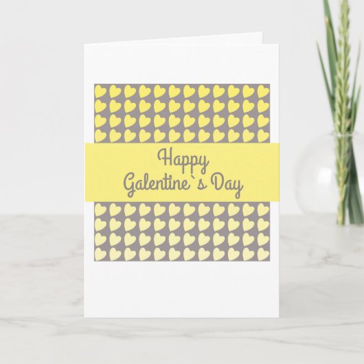 Happy Galentine Day Yellow Grey Heart Pattern Feestdagen Kaart (Voorkant)