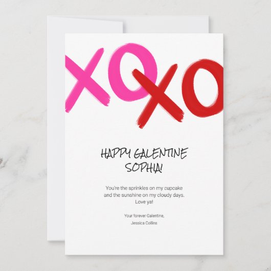 Happy Galentine XOXO Knuffels en Kusjes Beste Vrie Feestdagenkaart (Voorkant)