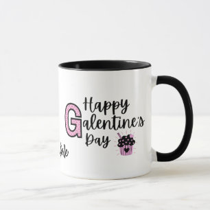 Happy Galentines Dag Roze en Zwarte Mok