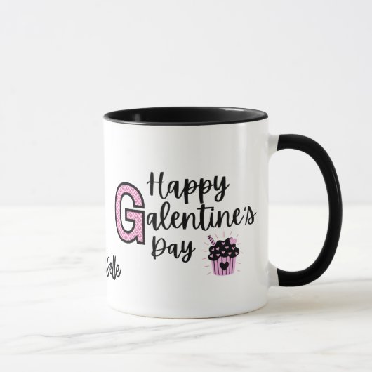 Happy Galentines Dag Roze en Zwarte Mok (Rechts)