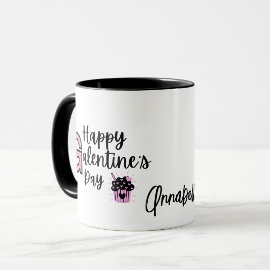 Happy Galentines Dag Roze en Zwarte Mok (Voorkant links)