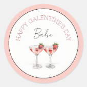 Happy Galentine's Day Babe Aardbei Cocktails Ronde Sticker (Voorkant)