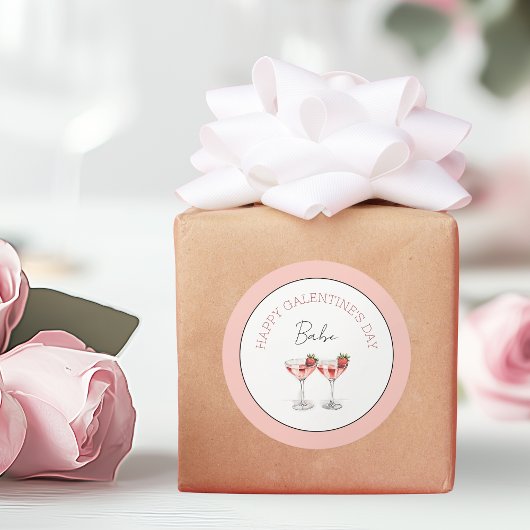 Happy Galentine's Day Babe Aardbei Cocktails Ronde Sticker