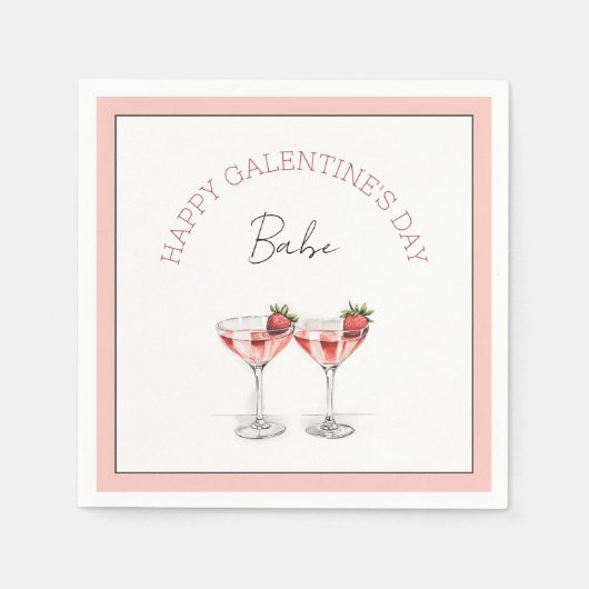 Happy Galentine's Day Babe Aardbei Cocktails Servet (Voorkant)