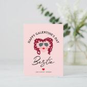 Happy Galentines Day Bestie Chic Script roze hart Feestdagenkaart (Staand voorkant)