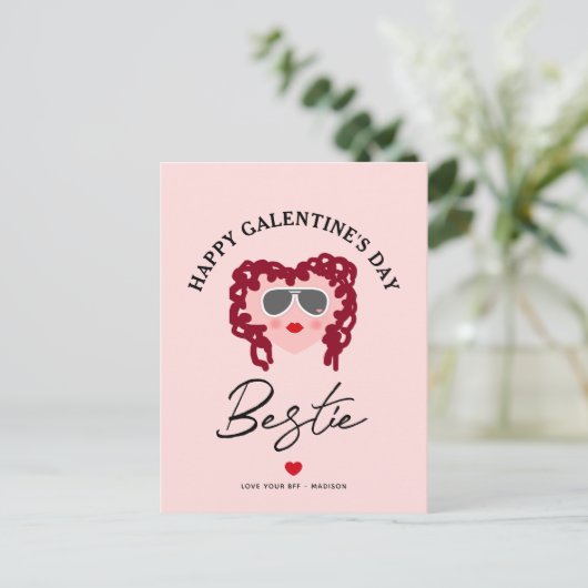 Happy Galentines Day Bestie Chic Script roze hart Feestdagenkaart (Staand voorkant)