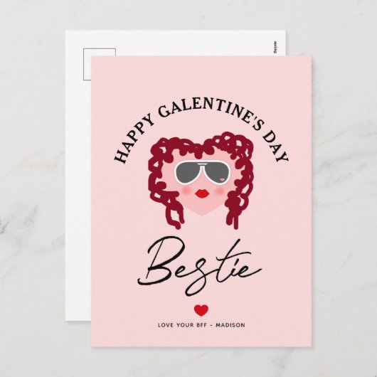 Happy Galentines Day Bestie Chic Script roze hart Feestdagenkaart (Voorkant / Achterkant)