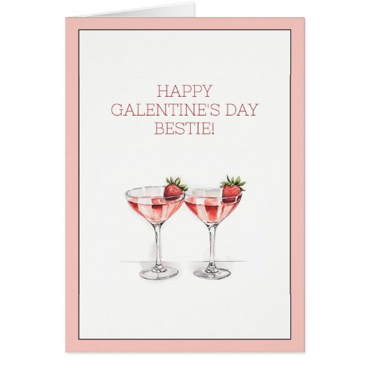 Happy Galentine's Day Bestie Cocktails Gevouwen Ka (Voorkant)