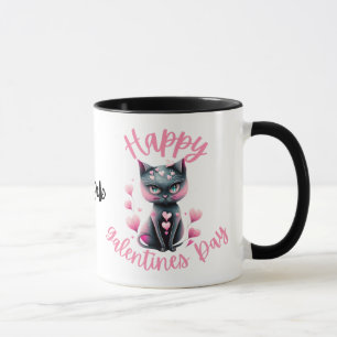 Happy Galentines Day Black and Pink Cat Coffee Mok