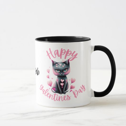 Happy Galentines Day Black and Pink Cat Coffee Mok (Rechts)