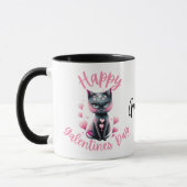 Happy Galentines Day Black and Pink Cat Coffee Mok (Links)