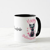 Happy Galentines Day Black and Pink Cat Coffee Mok (Voorkant rechts)