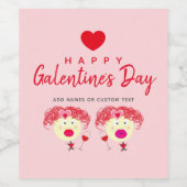 Happy Galentine's Day Blush Pink Red Heart Girls Wijn Etiket (Enkel label)