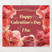 Happy Galentine's Day  Crimson Floral Gold   Sparkling Wijnetiket (Enkel label)