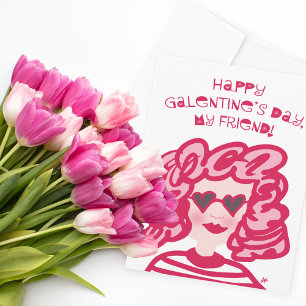 Happy Galentine's Day Cute Red & Roze Lady Feestdagen Kaart