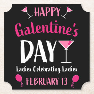 Happy Galentine's Day Februari 13 Kartonnen Onderzetters