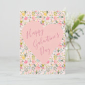 Happy Galentine's Day floral girly roze hart Feestdagenkaart (Staand voorkant)