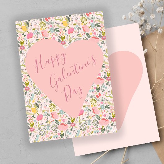 Happy Galentine's Day floral girly roze hart Feestdagenkaart