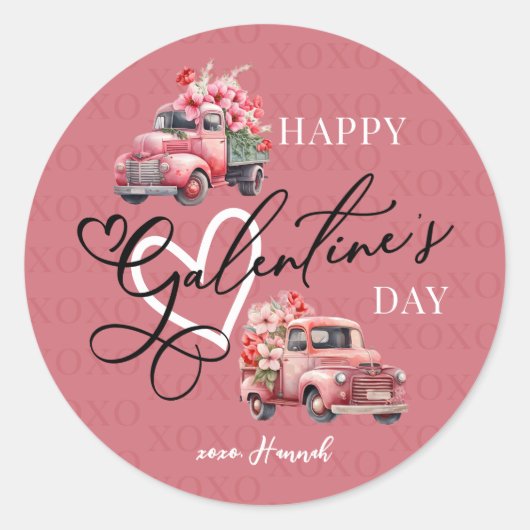 Happy Galentine's Day Flower Truck Ronde Sticker (Voorkant)