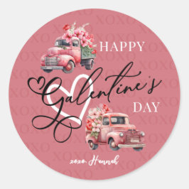 Happy Galentine's Day Flower Truck Ronde Sticker