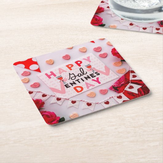 Happy Galentine's Day Food & Spirits Party Kartonnen Onderzetters (Schuin)