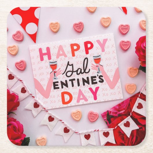 Happy Galentine's Day Food & Spirits Party Kartonnen Onderzetters (Voorkant)
