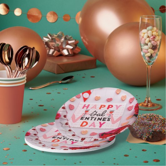 Happy Galentine's Day Food & Spirits Party Papieren Bordje (Multi)