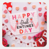 Happy Galentine's Day Food & Spirits Party Vierkante Sticker (Voorkant)
