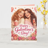 Happy Galentine's Day Greeting Card, Blank Inside Kaart (Gele Bloem)