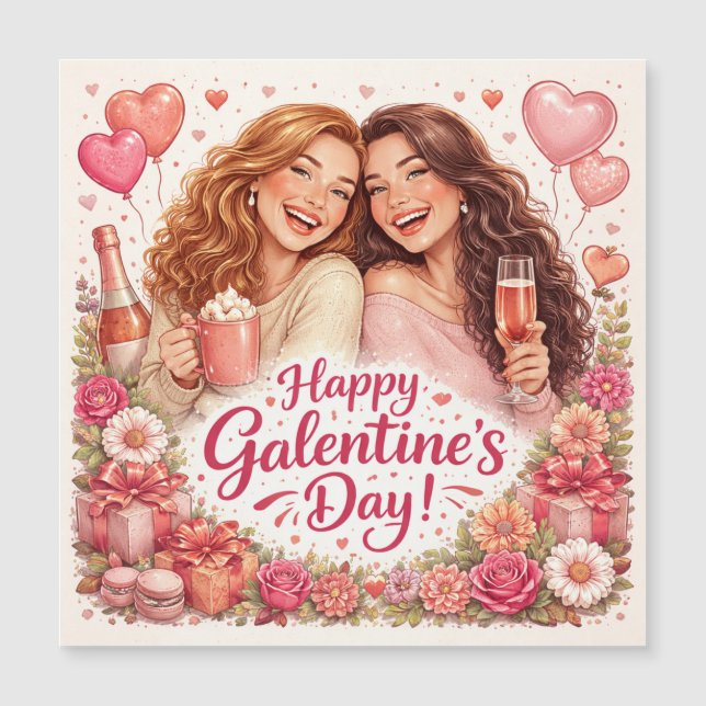 Happy Galentine's Day Greeting Card, Magnetic Card (Voorkant)