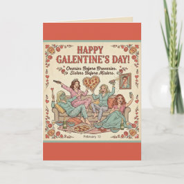 Happy Galentine's Day Greeting, Four Girlfriends Kaart