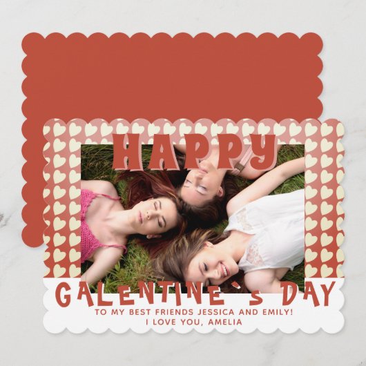 Happy Galentine's Day Heart Photo Friend Feestdagenkaart (Voorkant / Achterkant)