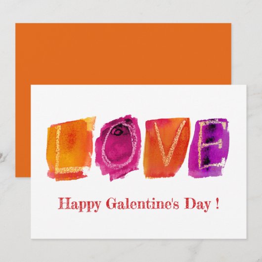 Happy Galentine's Day | 'LOVE' Watercolor Modern Feestdagenkaart (Voorkant / Achterkant)